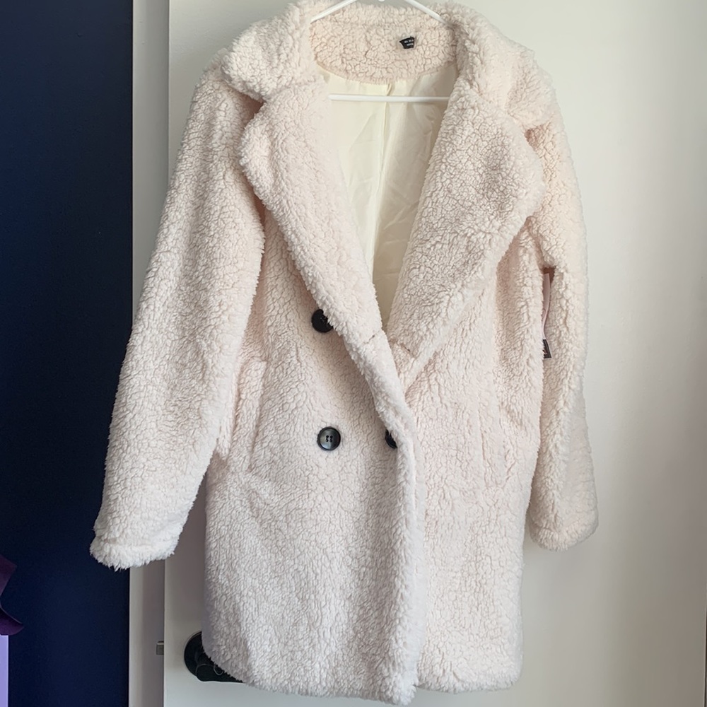 chic double breasted faux fur teddy coat - Picture 6 of 7